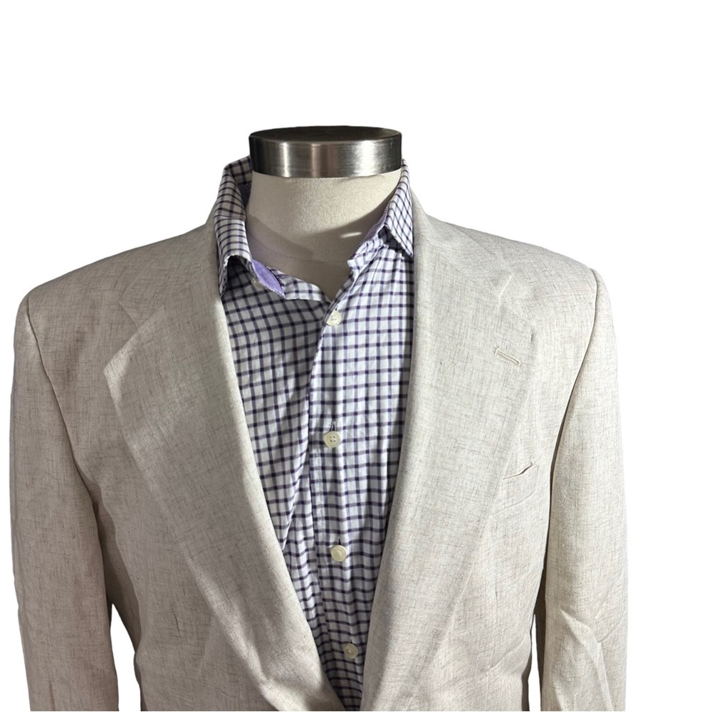 David Taylor Men Beige 100% Linen 2 Button Suit Jacket Sz 40R Sports Coat Pocket